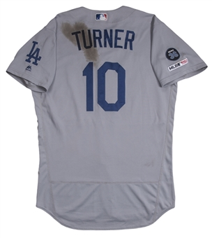 2019 Justin Turner Game Used Los Angeles Dodgers Road Jersey Used on 6/27/19 For Career Home Run #102 (MLB Authenticated)